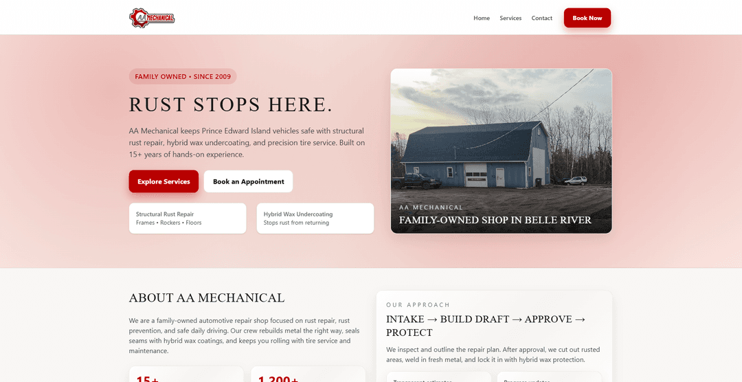 AA Mechanical website mobile style screenshot